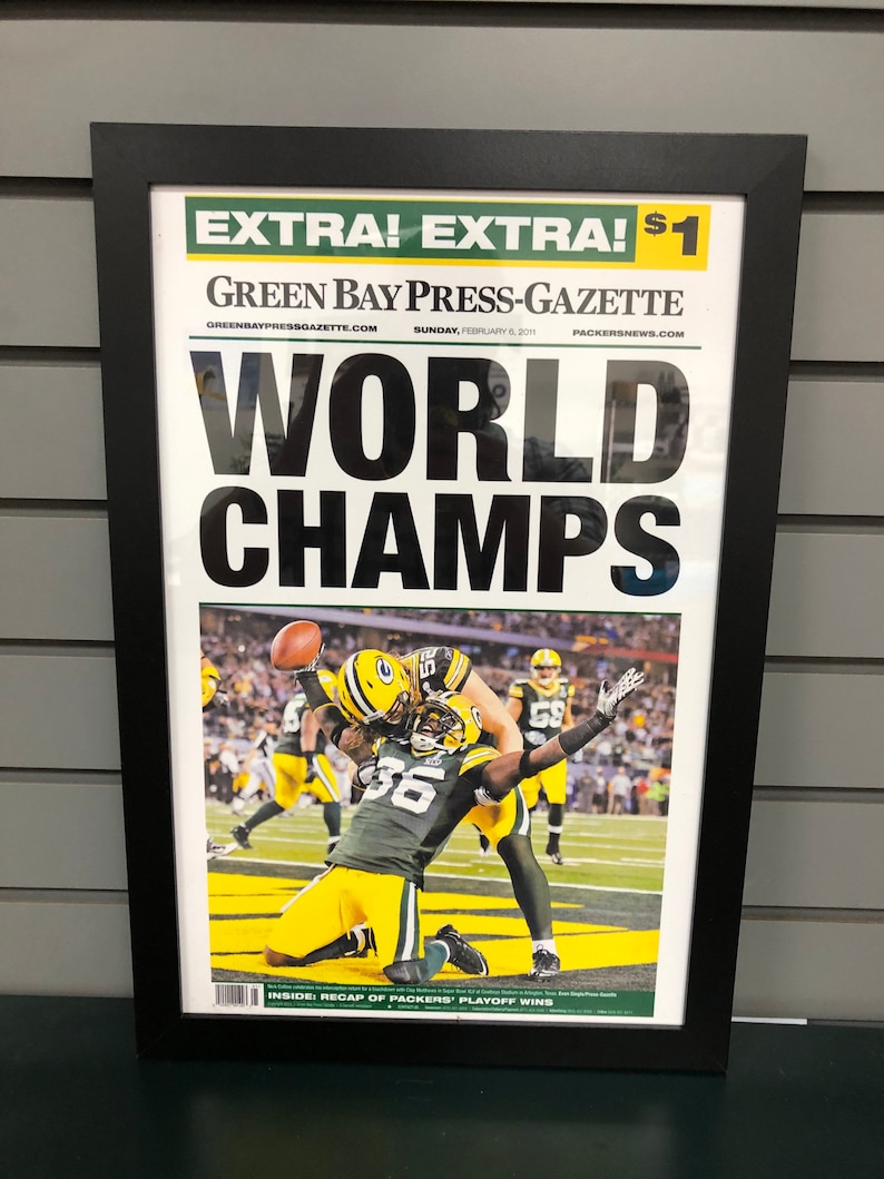 2011 Green Bay Packers Super Bowl Champions XLV 45 Framed Front Page Newspaper Print Lambeau Field Standard Frame