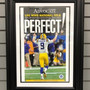 2019 LSU Tigers “Perfect” NCAA National Champions Framed Front Page Newspaper Print