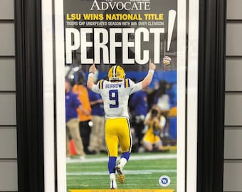 2019 LSU Tigers “Perfect” NCAA National Champions Framed Front Page Newspaper Print
