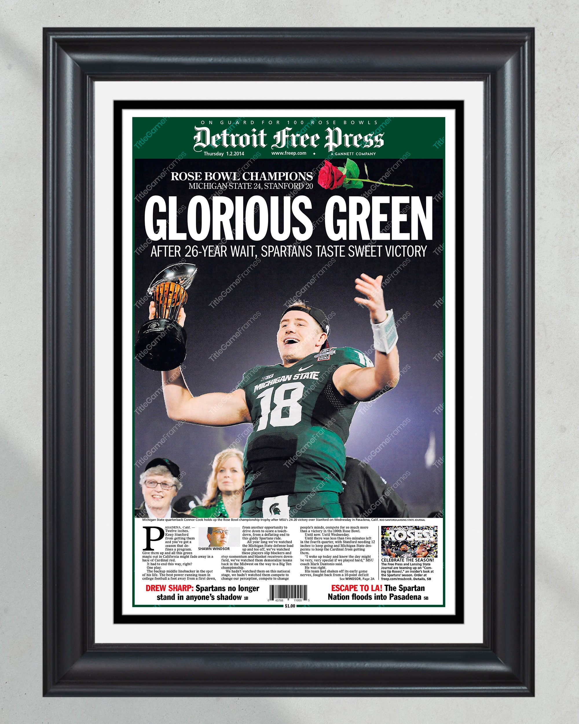 2014 Rose Bowl Triumph: Glorious Green! - Michigan State's Historic Victory Framed Print PT60626