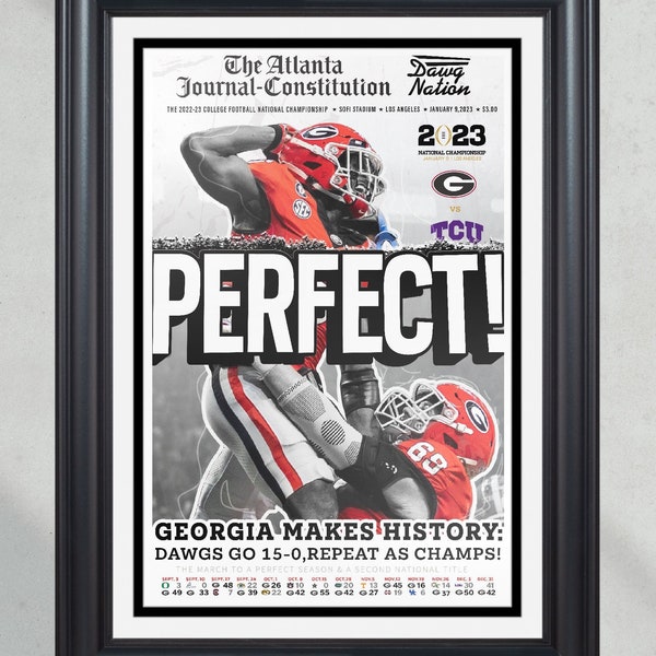 2023 Georgia Bulldogs 'Perfect' College Football National Champions Framed Front Page Newspaper Print