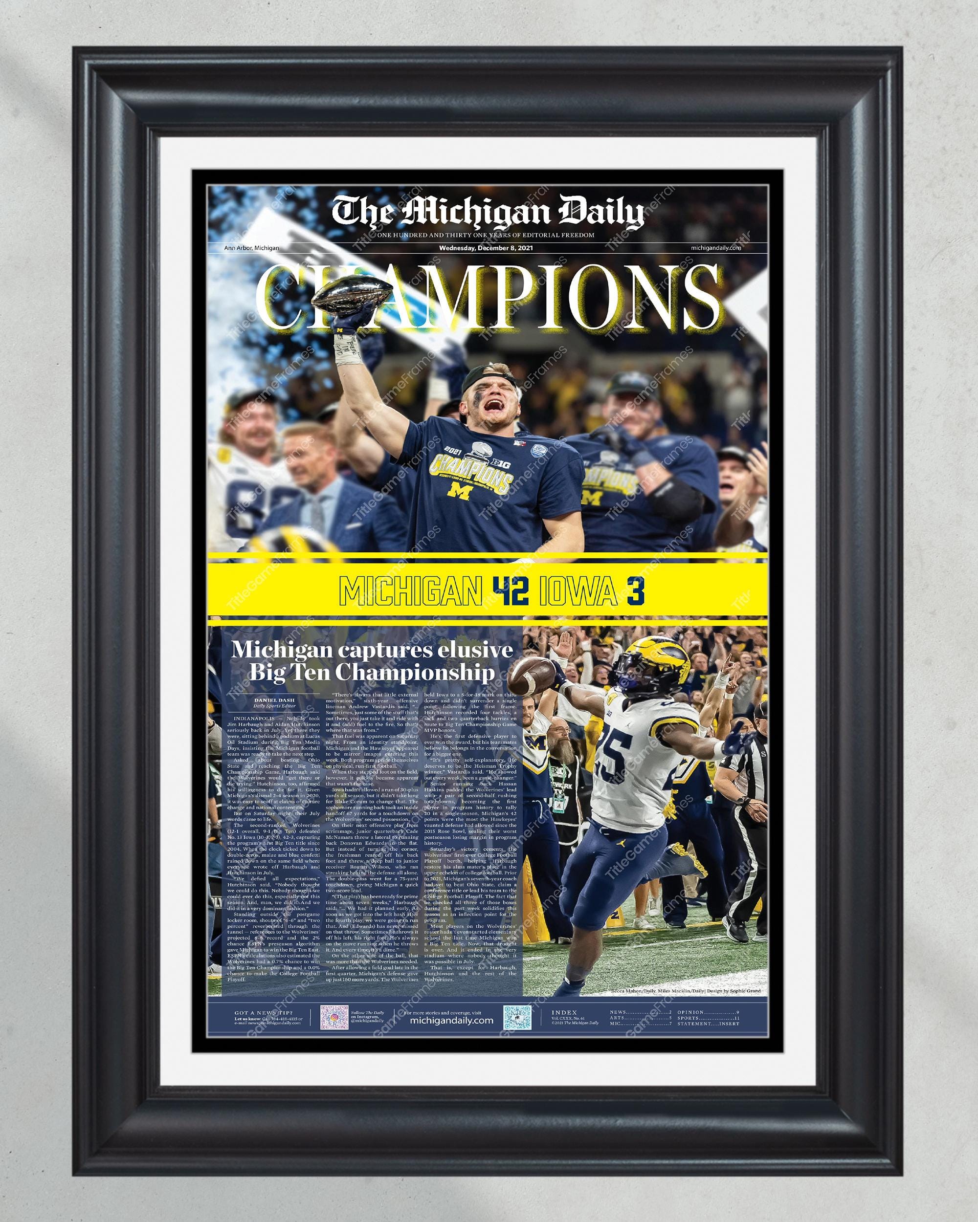 2021 Michigan Wolverines BIG TEN Championship def. Iowa Front Page Newspaper PT60478