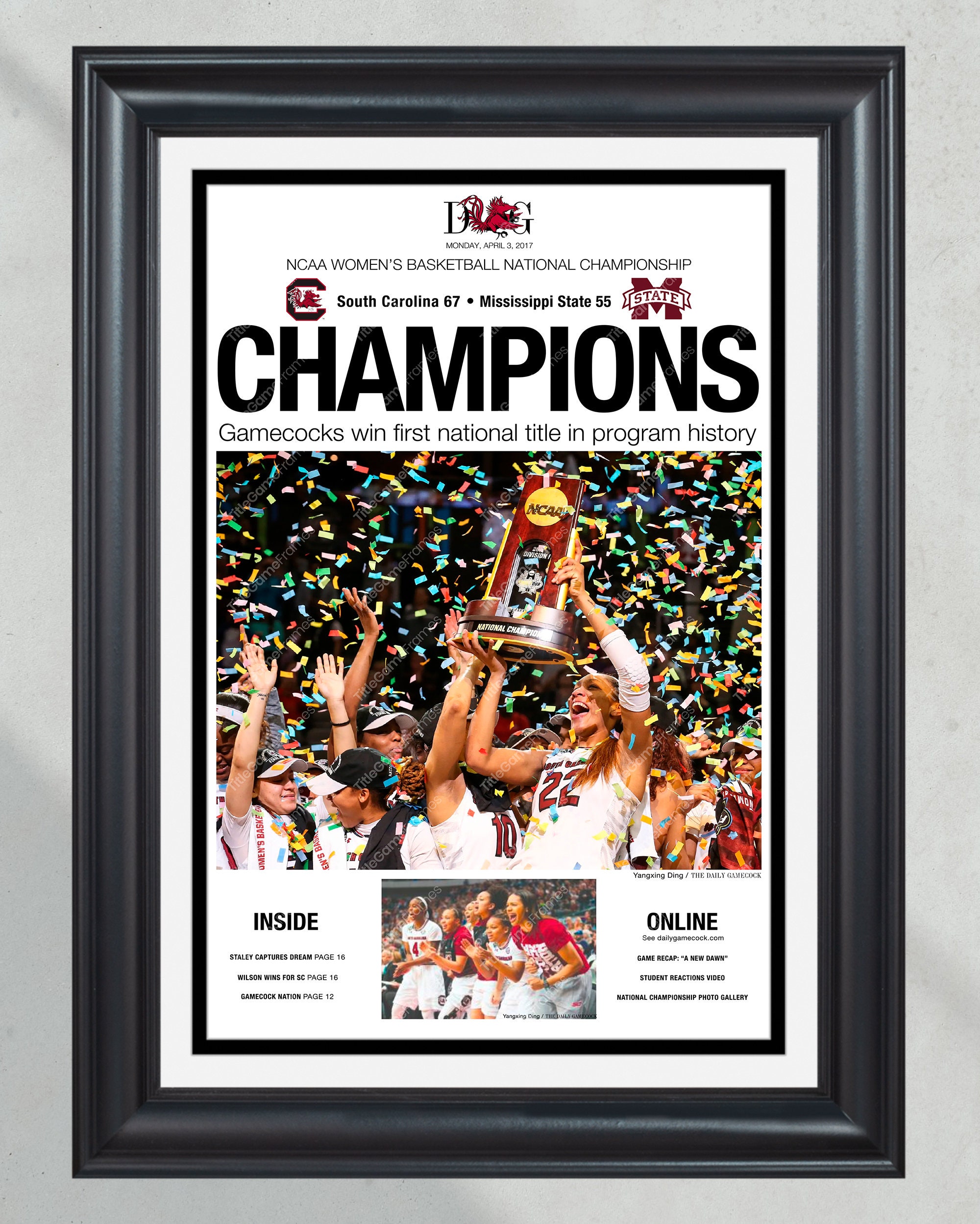 2017 South Carolina Gamecocks Women's Basketball Champions Framed Newspaper Print PT60201