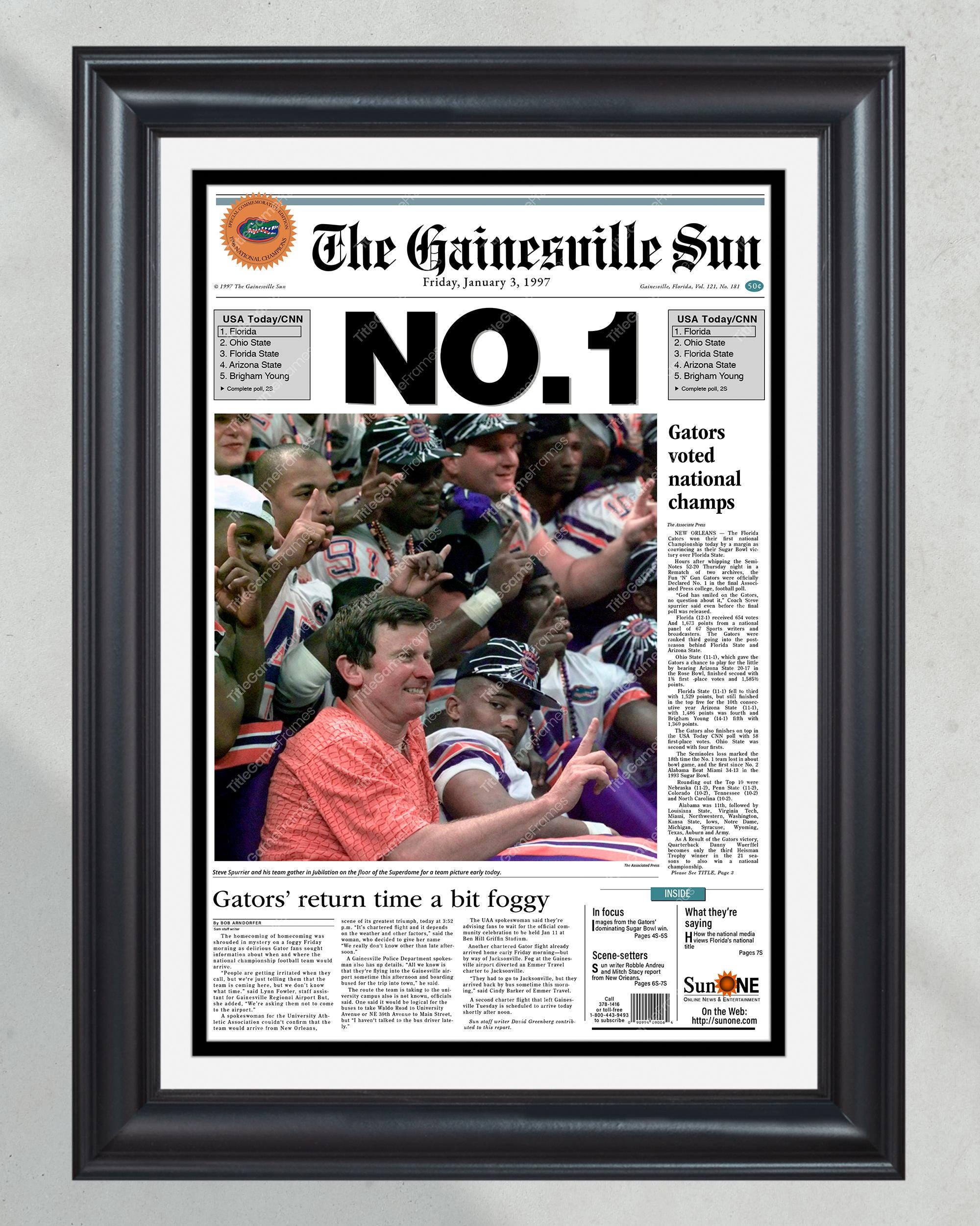 1996 Florida Gators NCAA College Football National Champions Framed Front Page Newspaper Print PT60555