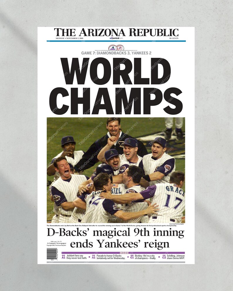 Diamondbacks Paper 2001 Arizona Diamondbacks World Series Champions Framed Newspaper Print ...