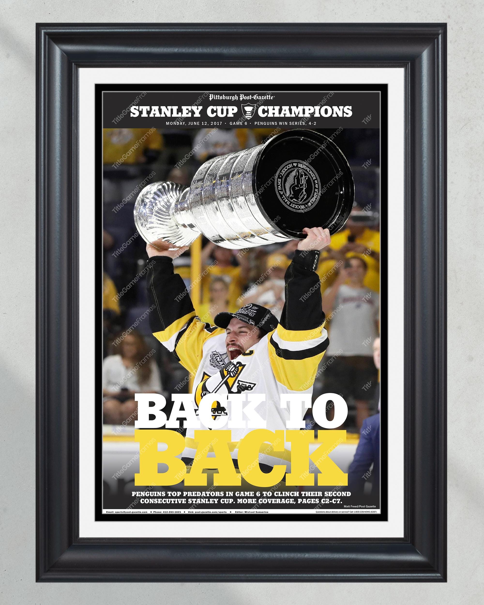 2017 Pittsburgh Penguins 'BACK TO BACK' Stanley Cup Champions Commemorative Framed Newspaper PT60500