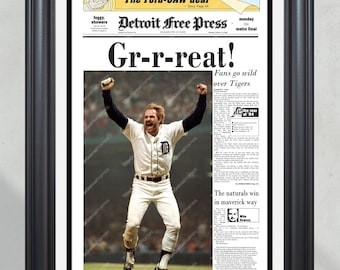 1984 Detroit Tigers World Series Framed Newspaper Front Page Print