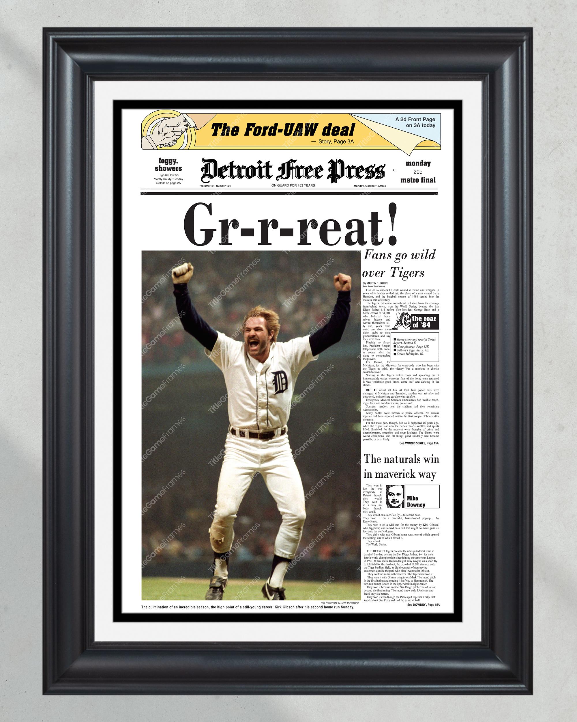 1984 Detroit Tigers World Series Framed Newspaper Front Page Print Kirk Gibson PT60393