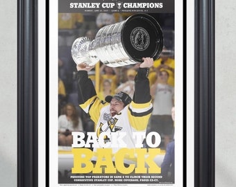 2017 Pittsburgh Penguins Sidney Crosby Stanley Cup Framed Newspaper