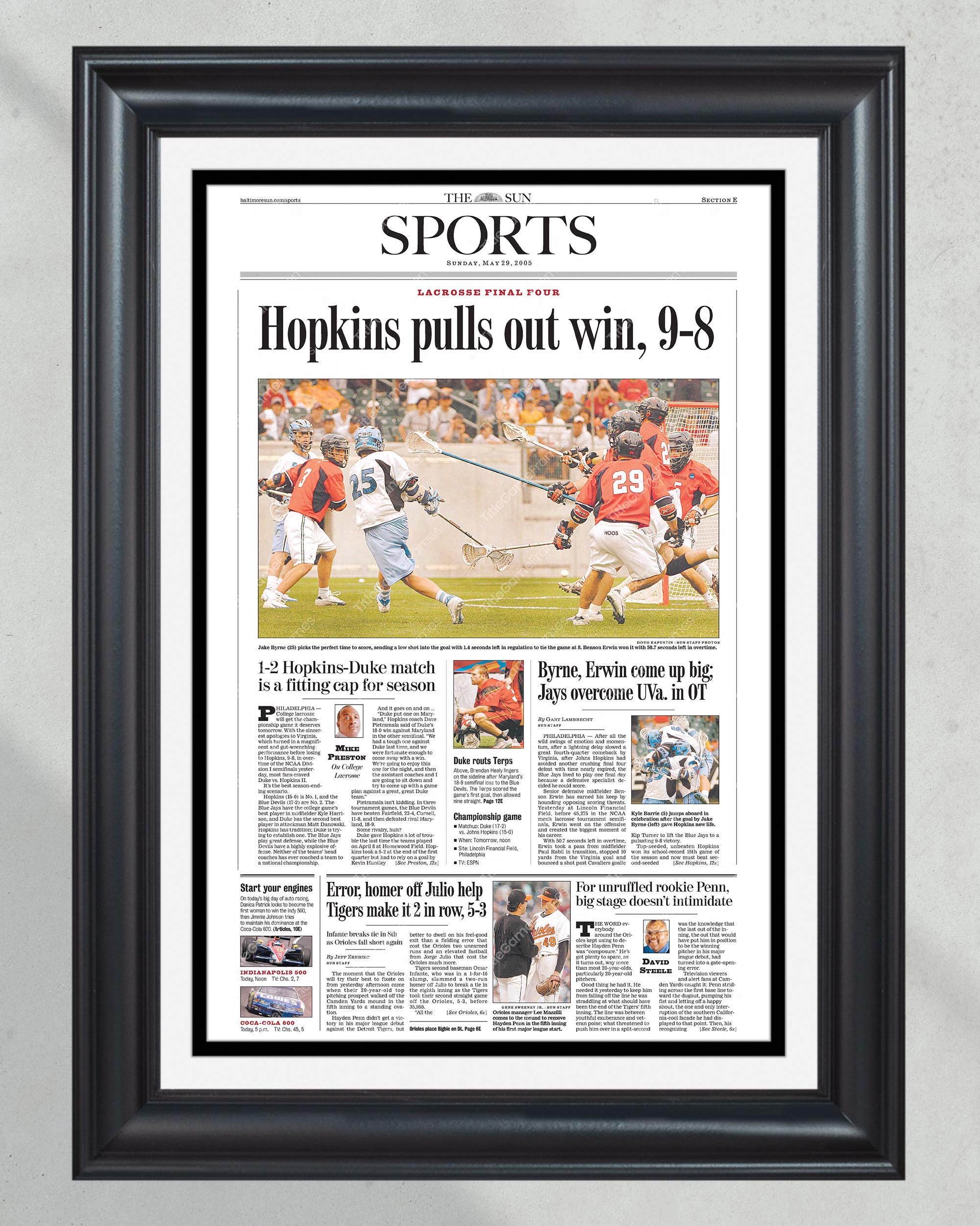 2005 Johns Hopkins LAX Championship Framed Front Page Newspaper Print PT60636