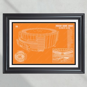 New York Knicks Madison Square Garden NBA Basketball Stadium Blueprint Team Theme (Orange)