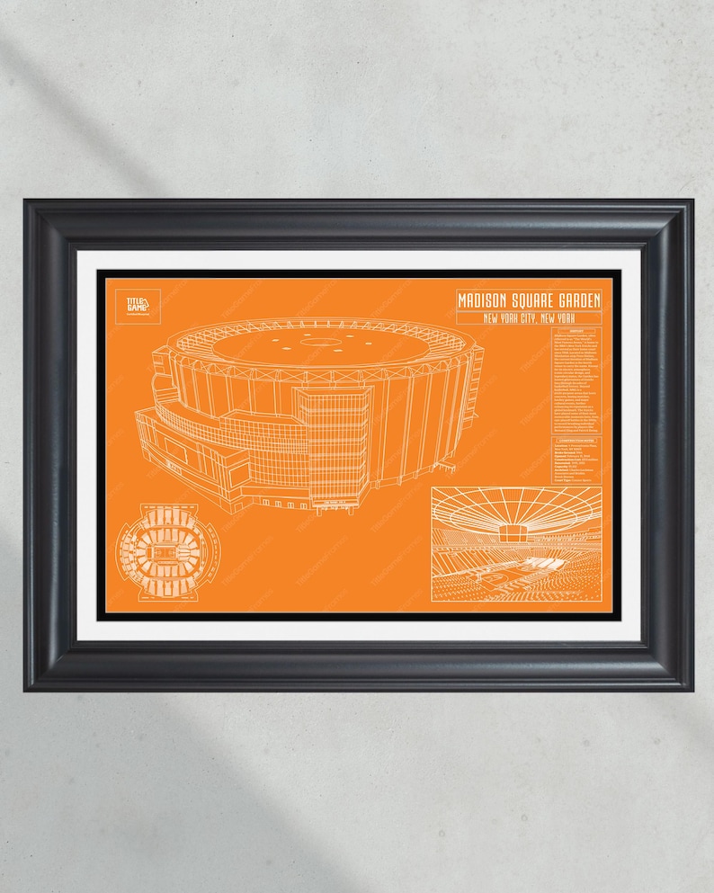 New York Knicks Madison Square Garden NBA Basketball Stadium Blueprint Team Theme (Orange)