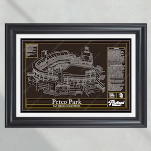San Diego Padres Petco Park Stadium Ballpark Blueprint Baseball Wall Art