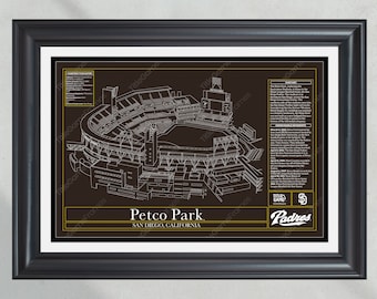 San Diego Padres Petco Park Stadium Ballpark Blueprint Baseball Wall Art