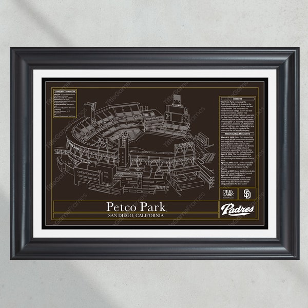 San Diego Padres Petco Park Stadium Ballpark Blueprint Baseball Wall Art