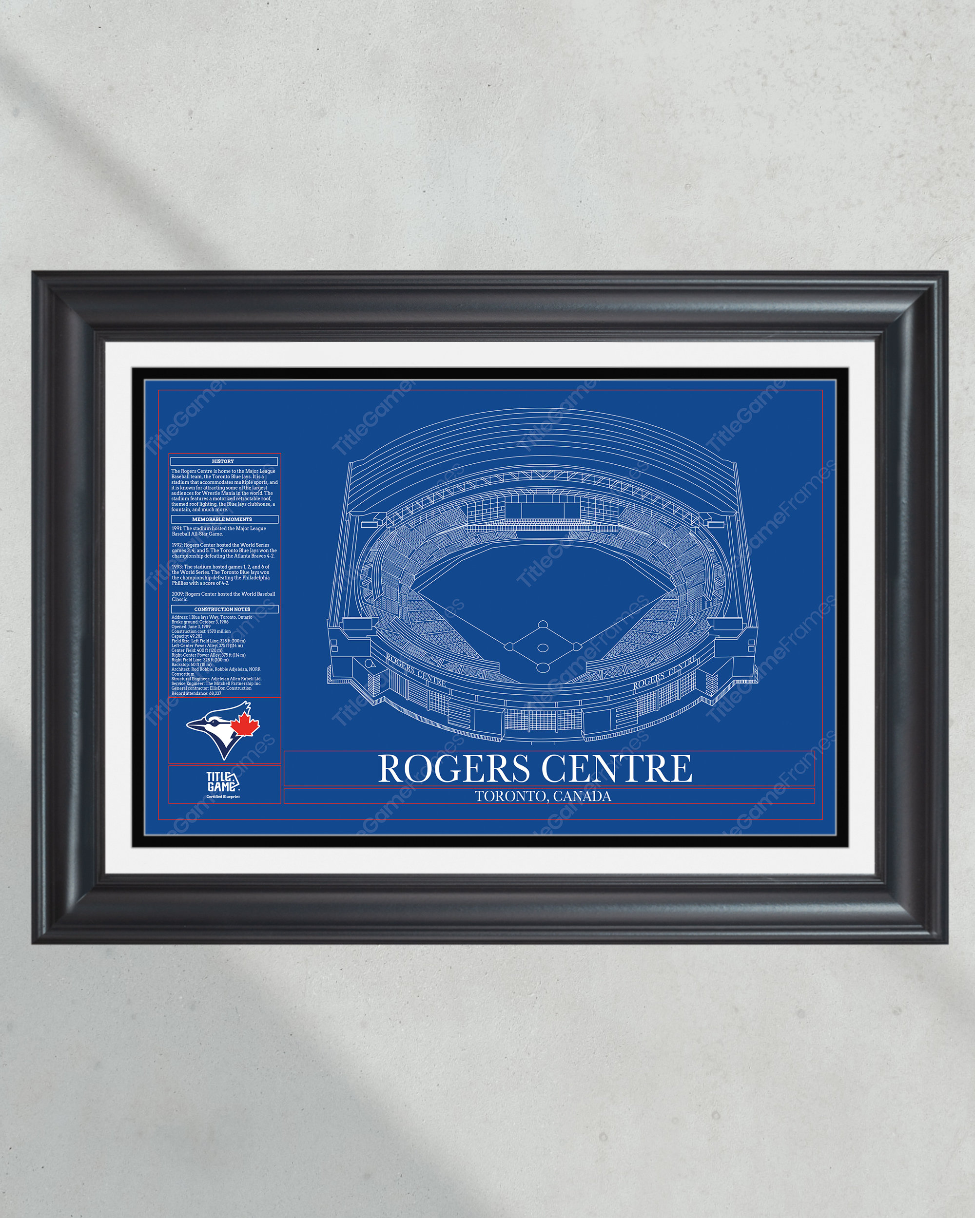 Toronto Blue Jays Rogers Centre Stadium Ballpark Blueprint Baseball Wall Art PT60955