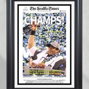 2014 Seattle Seahawks Super Bowl XLVIII &#39;CHAMPS!&#39; Framed Front Page Newspaper Print