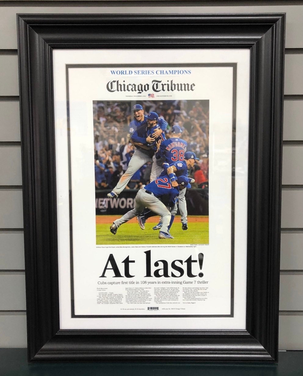 2016 Chicago Cubs World Series Champions Framed Newspaper 