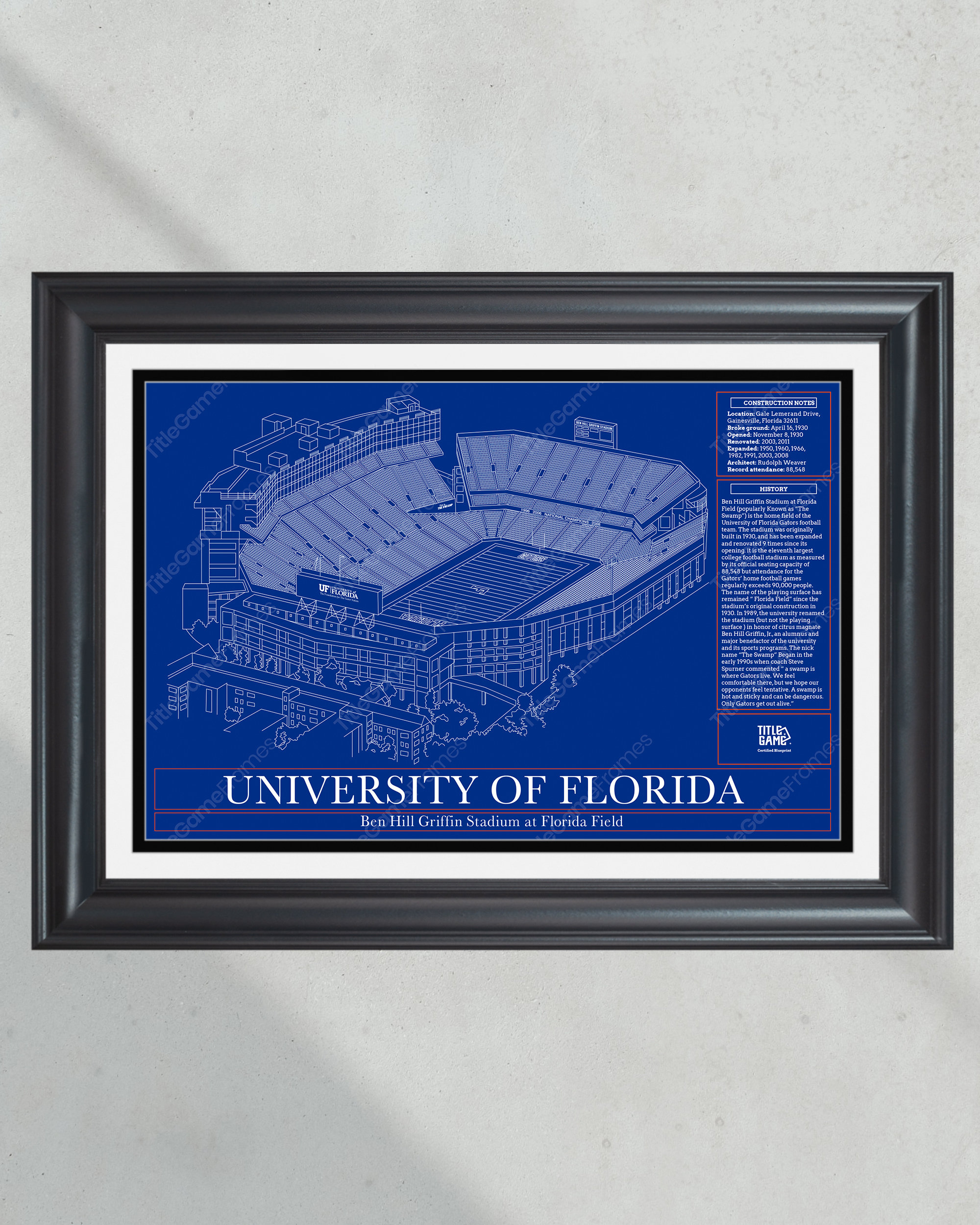 University of Florida Ben Hill Griffin Football Stadium Blueprint PT60826