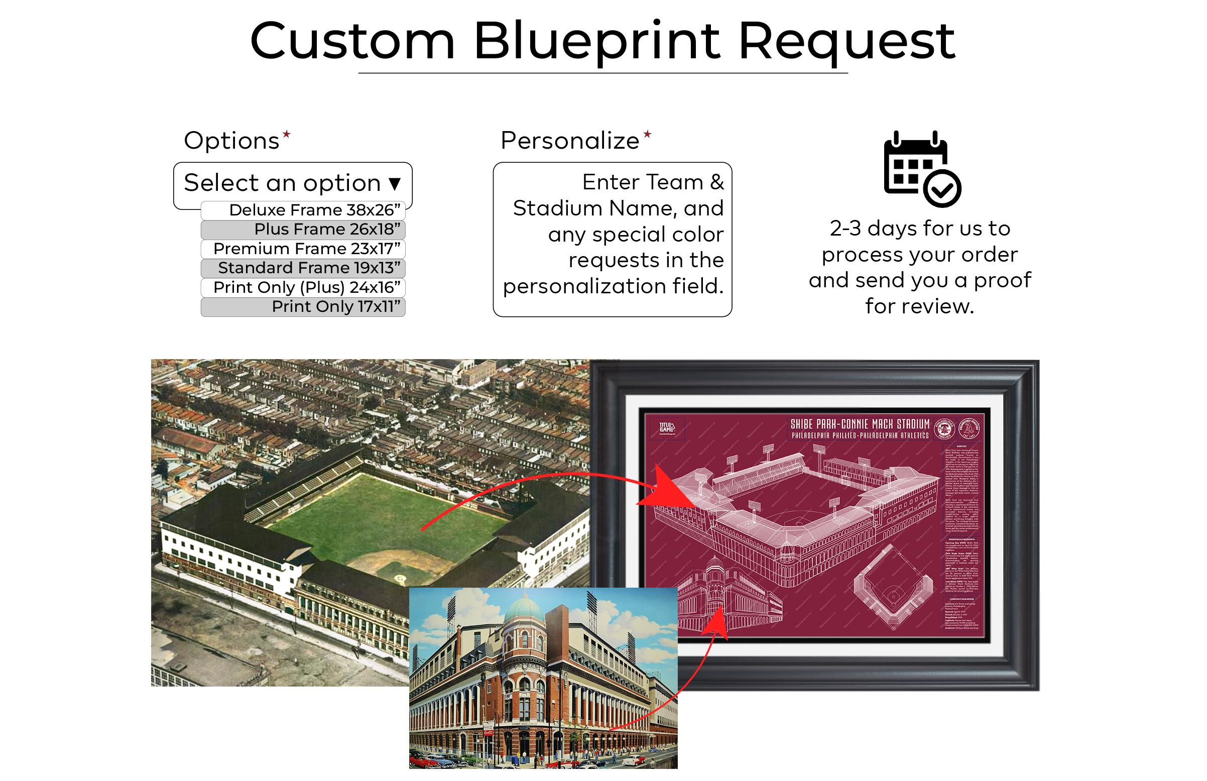 Custom Stadium Blueprint - Personalized Sports Stadium Wall Art - Choose Your Team, Sport & Stadium PT60726