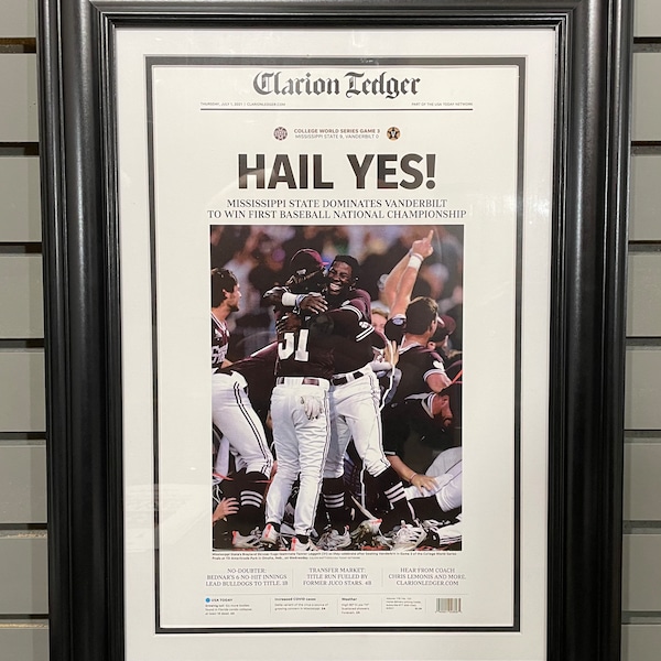 2021 Mississippi State Bulldogs College World Series Champion Framed Newspaper Front Page Print