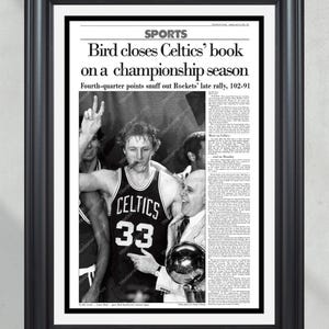Impresión de periódico enmarcada de portada, campeón de la NBA de Boston Celtics de 1981