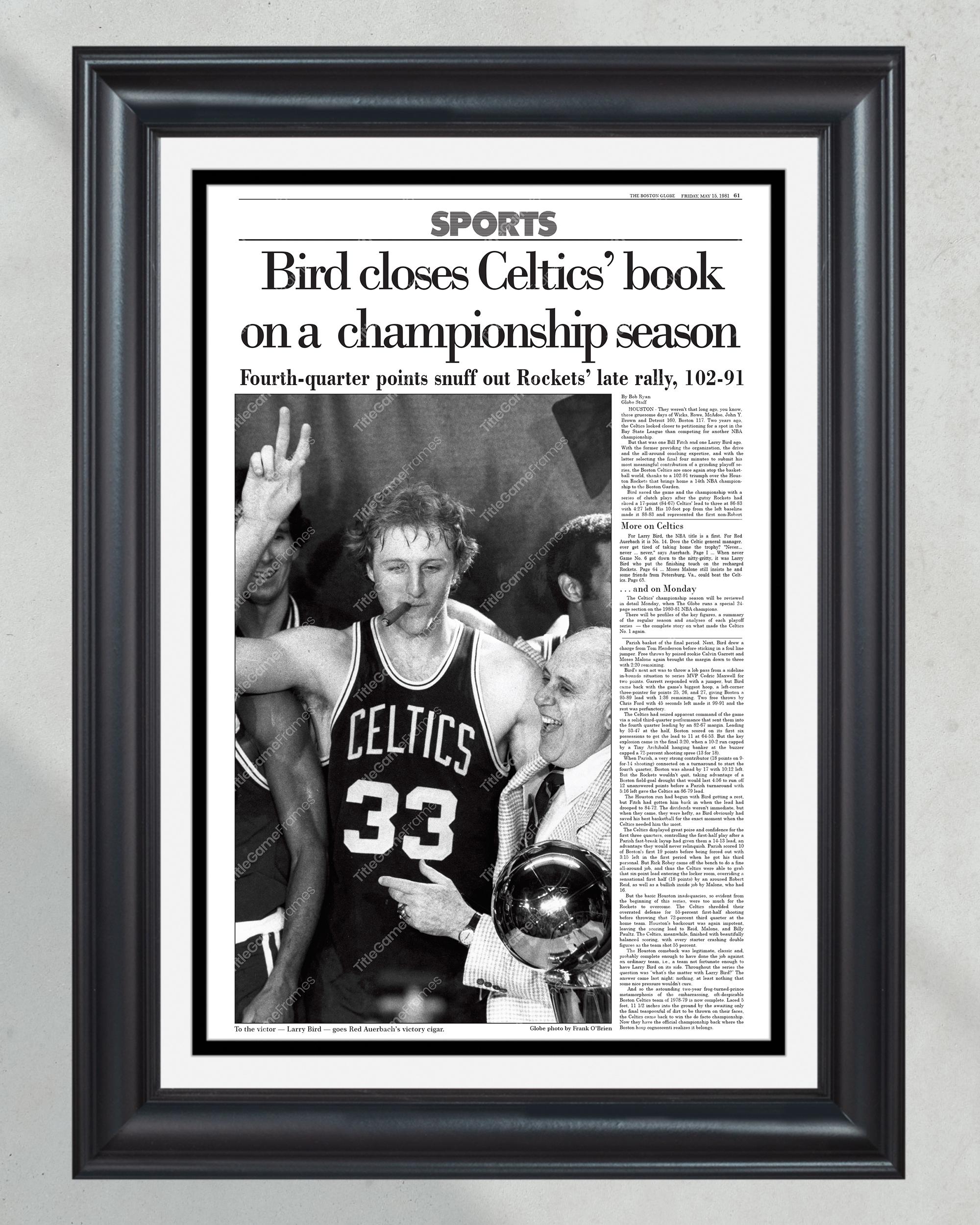 1981 Boston Celtics NBA Champion Framed Front Page Newspaper Print PT60317