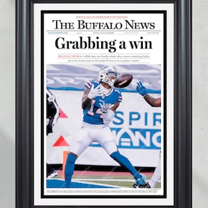 2021 Buffalo Bills Historic Playoff Victory &quot;Grabbing a win&quot; Framed Newspaper