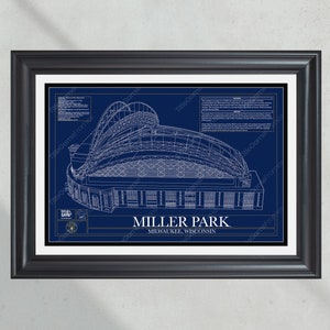 Milwaukee Brewers Miller Park Stadium Ballpark Blueprint Baseball Wall Art