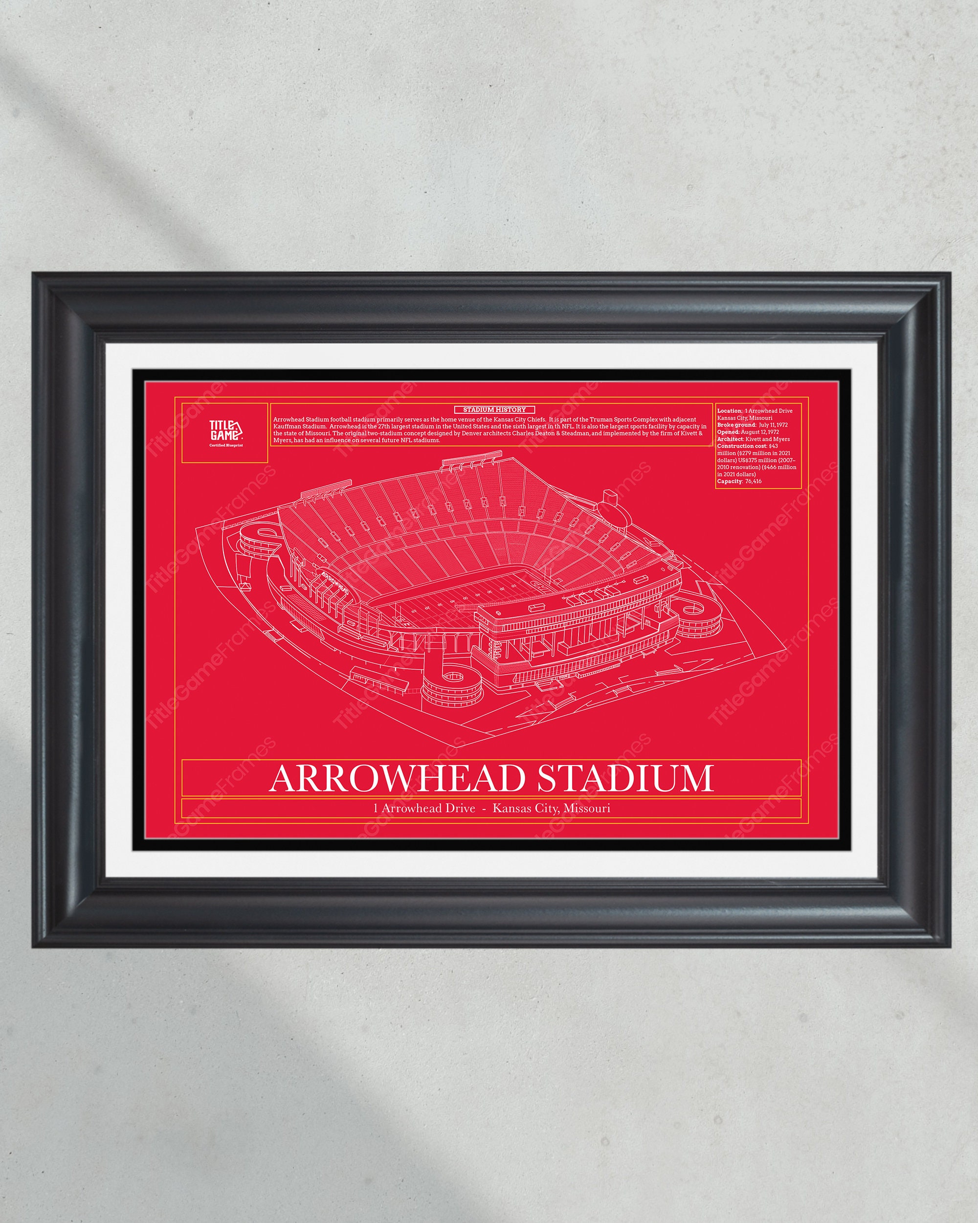 Kansas City Chiefs Arrowhead Stadium Blueprint Football Print PT60301