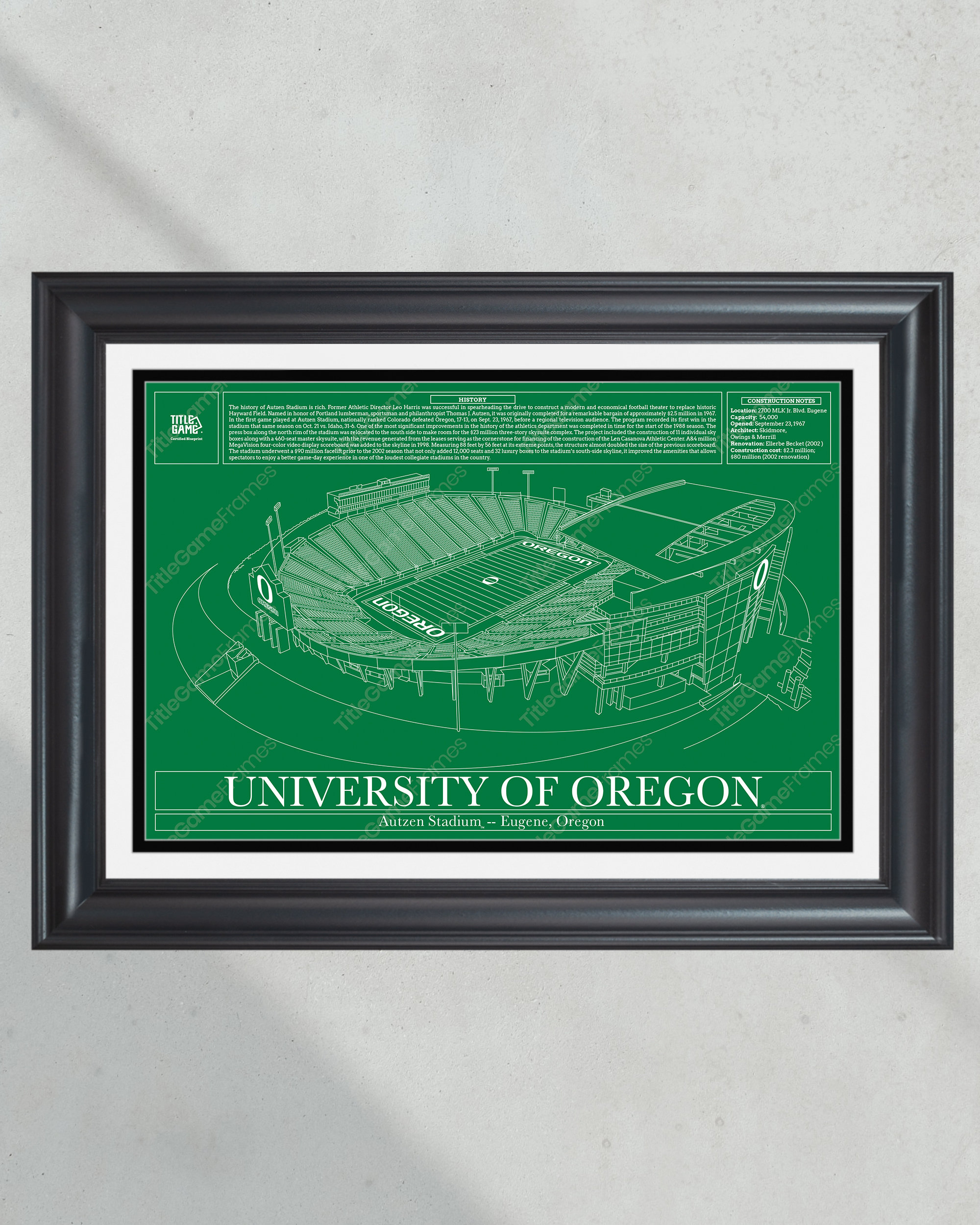 University of Oregon Ducks Autzen Stadium Blueprint Football Print PT60781