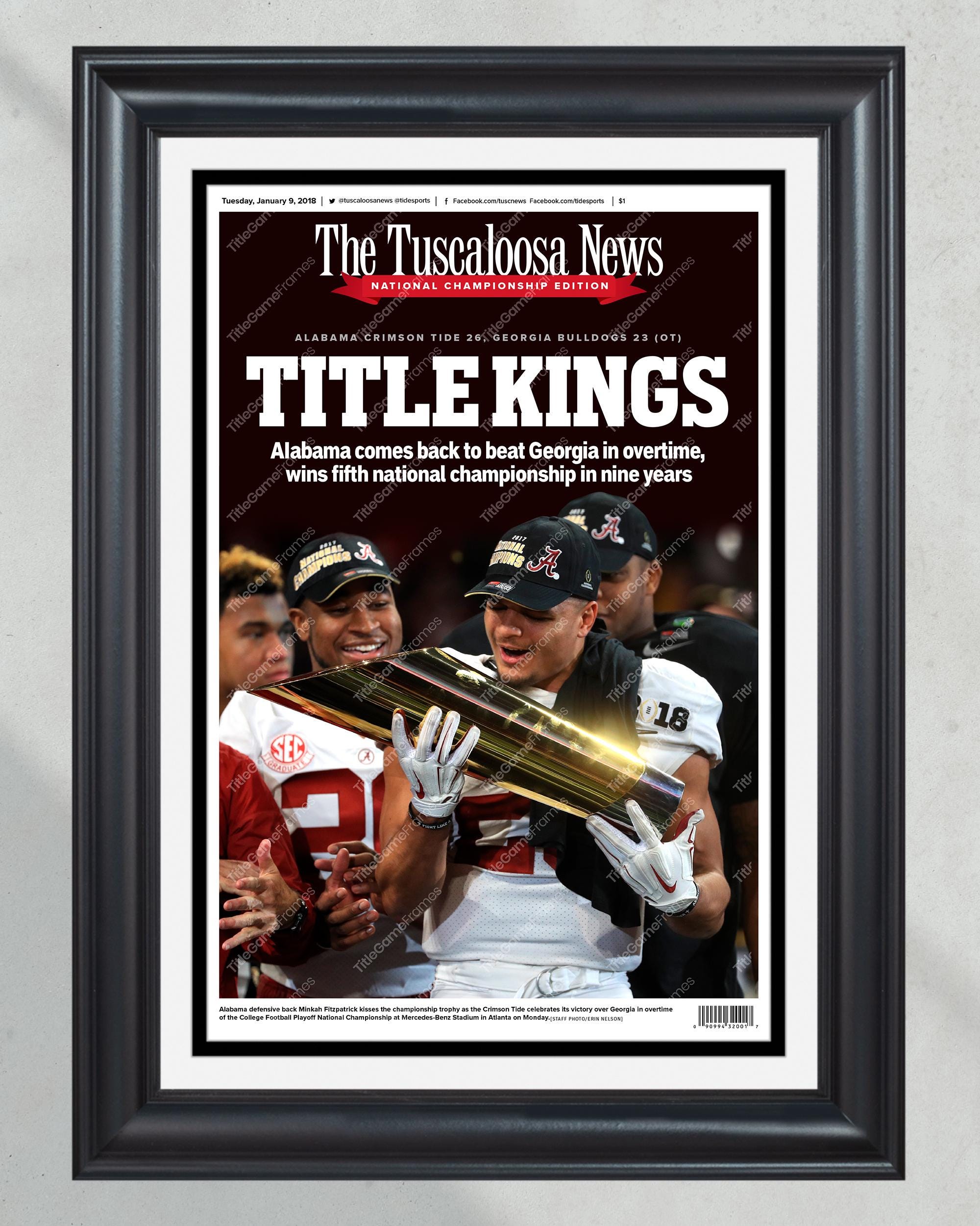 2018 Alabama Crimson Tide NCAA College Football National Champions Framed Front Page Newspaper Print PT61024