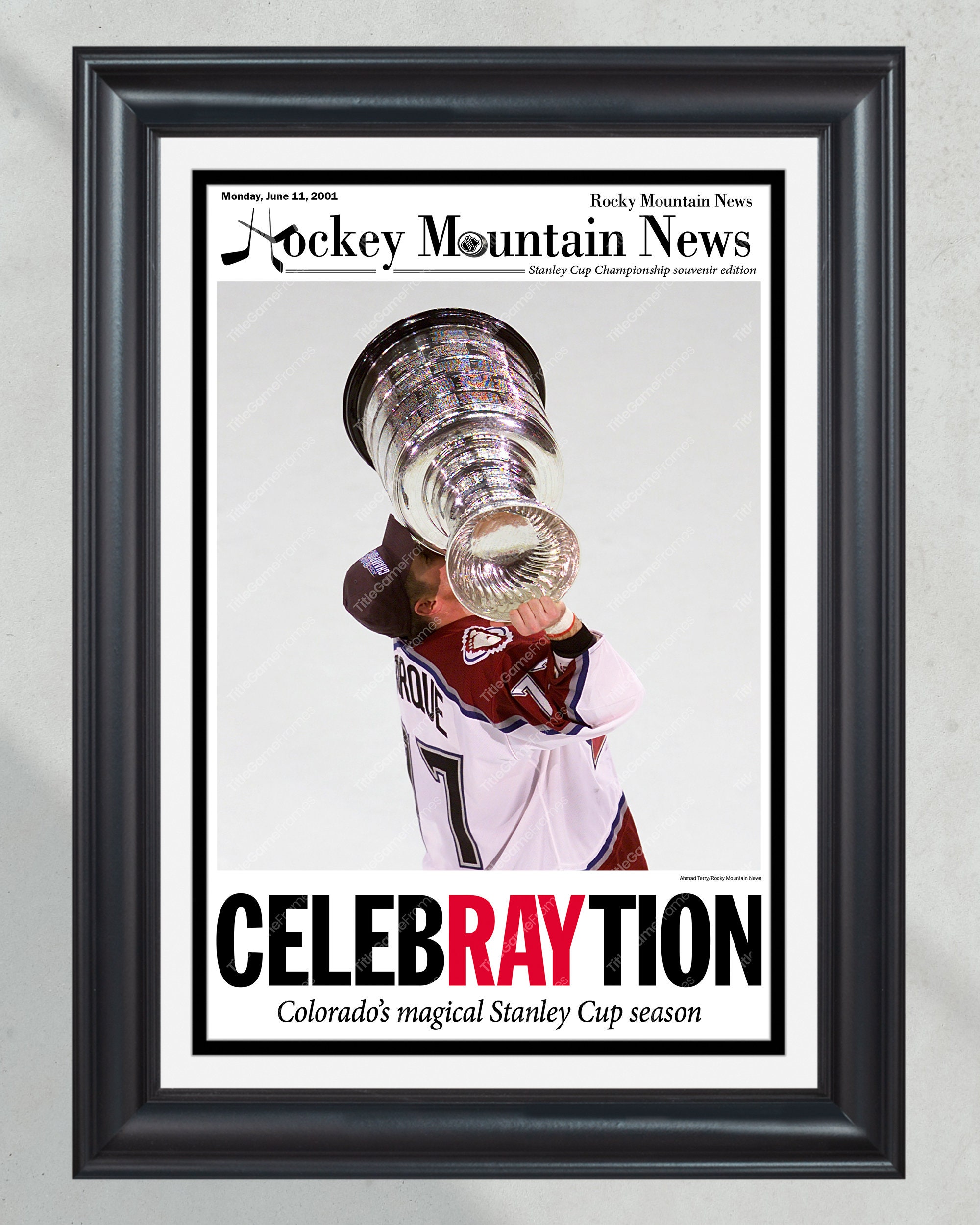 2001 Colorado Avalanche Stanley Cup Victory - 'CELEBRAYTION' Framed Newspaper Print PT60867