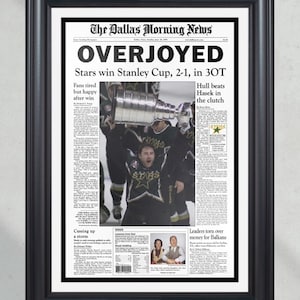 1999 Dallas Stars Stanley Cup Champion Framed Front Page Newspaper Print