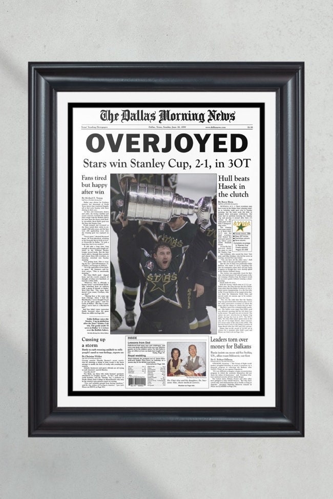 1999 Dallas Stars Stanley Cup Champion Framed Front Page Newspaper Print PT60220