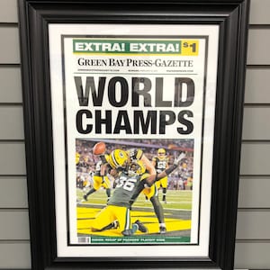 2011 Green Bay Packers Super Bowl Champions XLV 45 Framed Front Page Newspaper Print Lambeau Field image 1