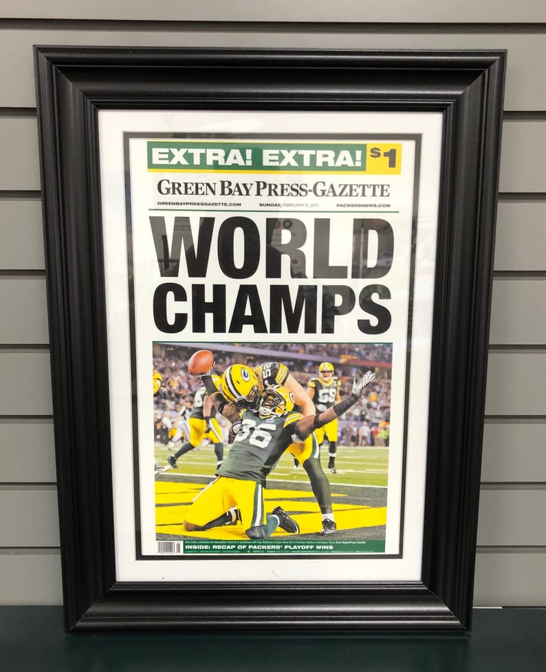 2011 Green Bay Packers Super Bowl Champions XLV 45 Framed Front Page Newspaper Print Lambeau Field image 1