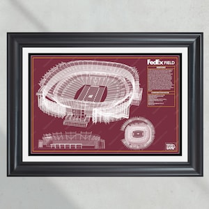 Washington Commanders Fedex Field Stadium Blueprint Football Print