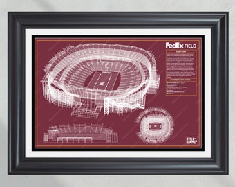 Washington Commanders Fedex Field Stadium Blueprint Football Print