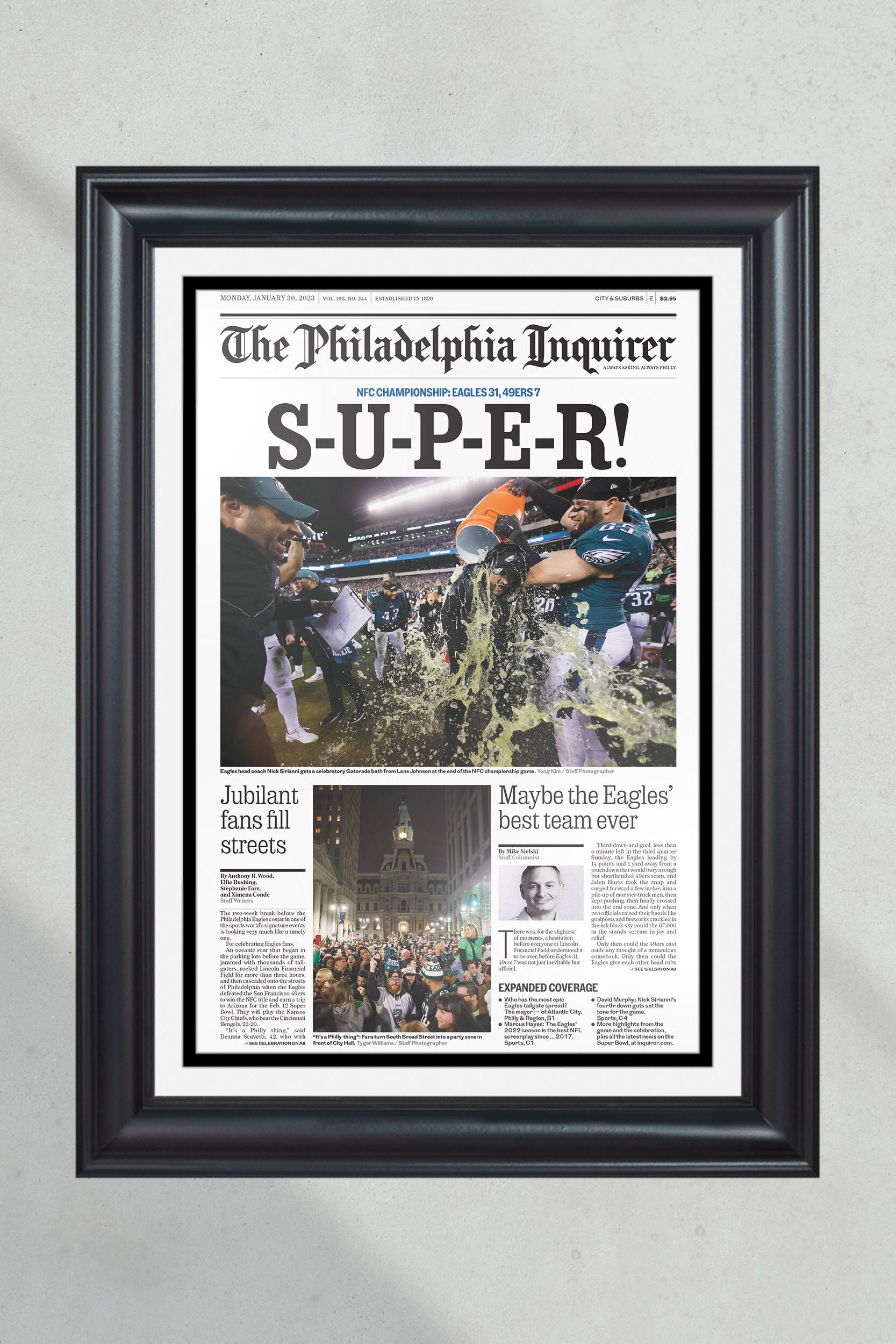 2023 Philadelphia Eagles NFC Championship 'SUPER!' Framed Front Page Newspaper PT60322