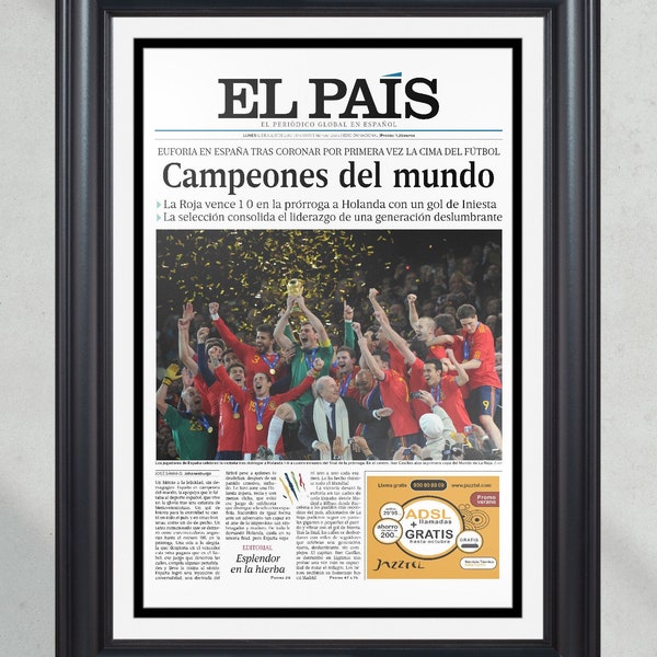 2010 World Cup Spain Defeats Netherlands ’El Pais’ Framed Front Page Newspaper Print