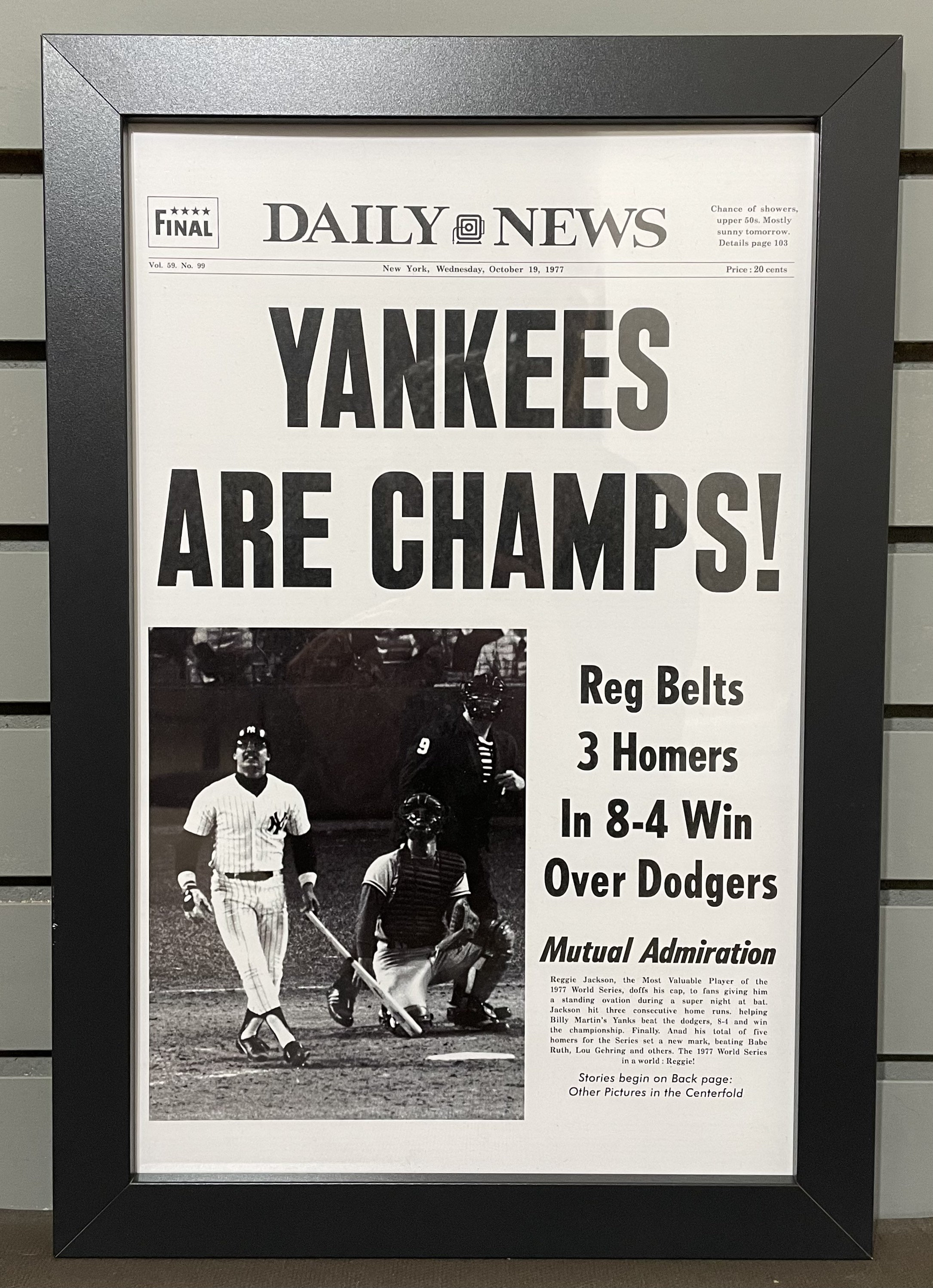 1977 New York Yankees World Series Champions Framed Front Page 