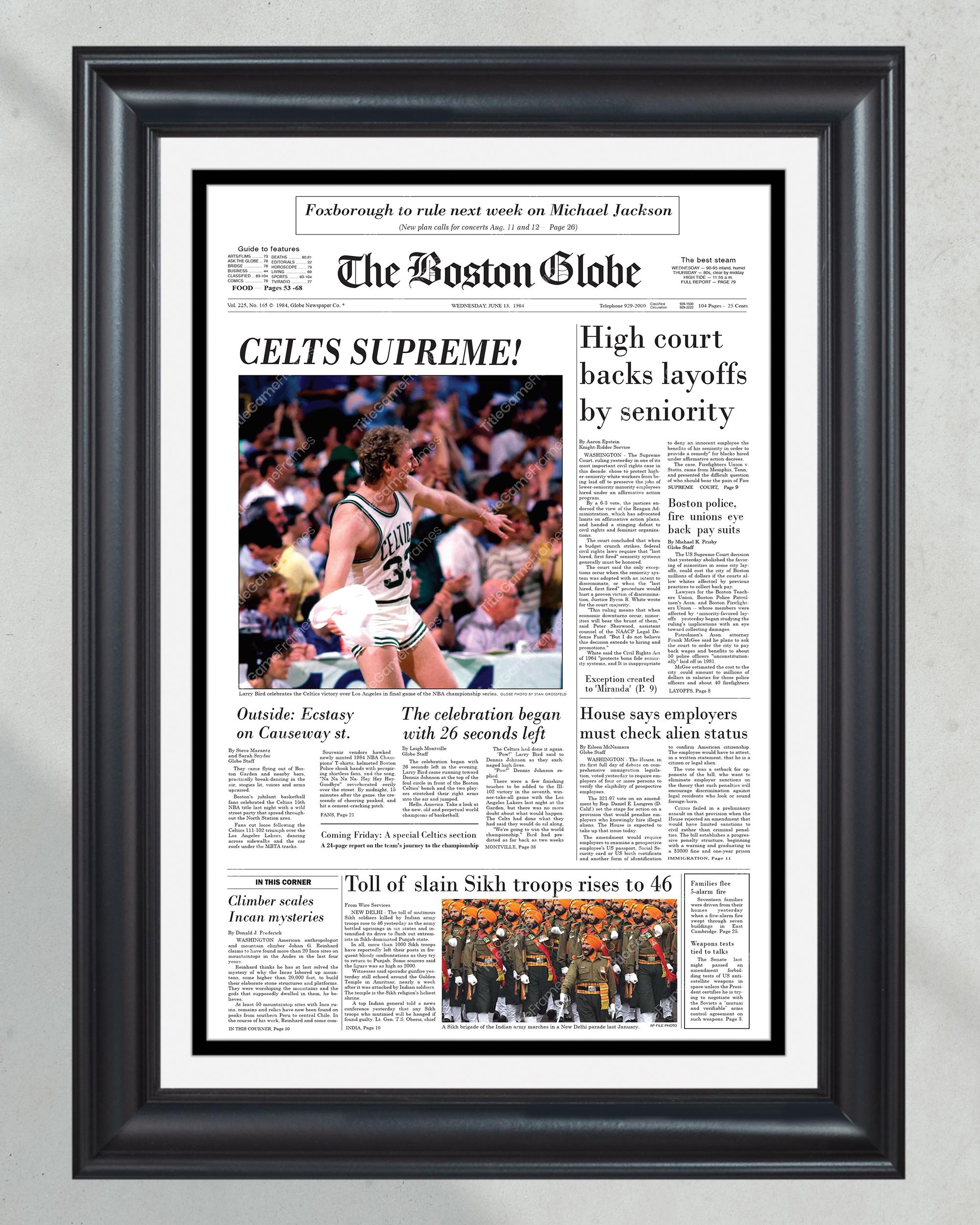1984 Boston Celtics NBA Champion Framed Front Page Newspaper Print PT61070
