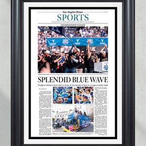 2024 Dodgers Parade World Series Champions ingelijste krant - 'SPLENDID BLUE WAVE'