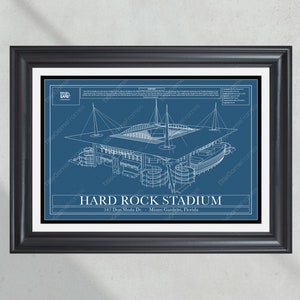 Miami Dolphins Hard Rock Stadium Blueprint Football Print Classic Blueprint