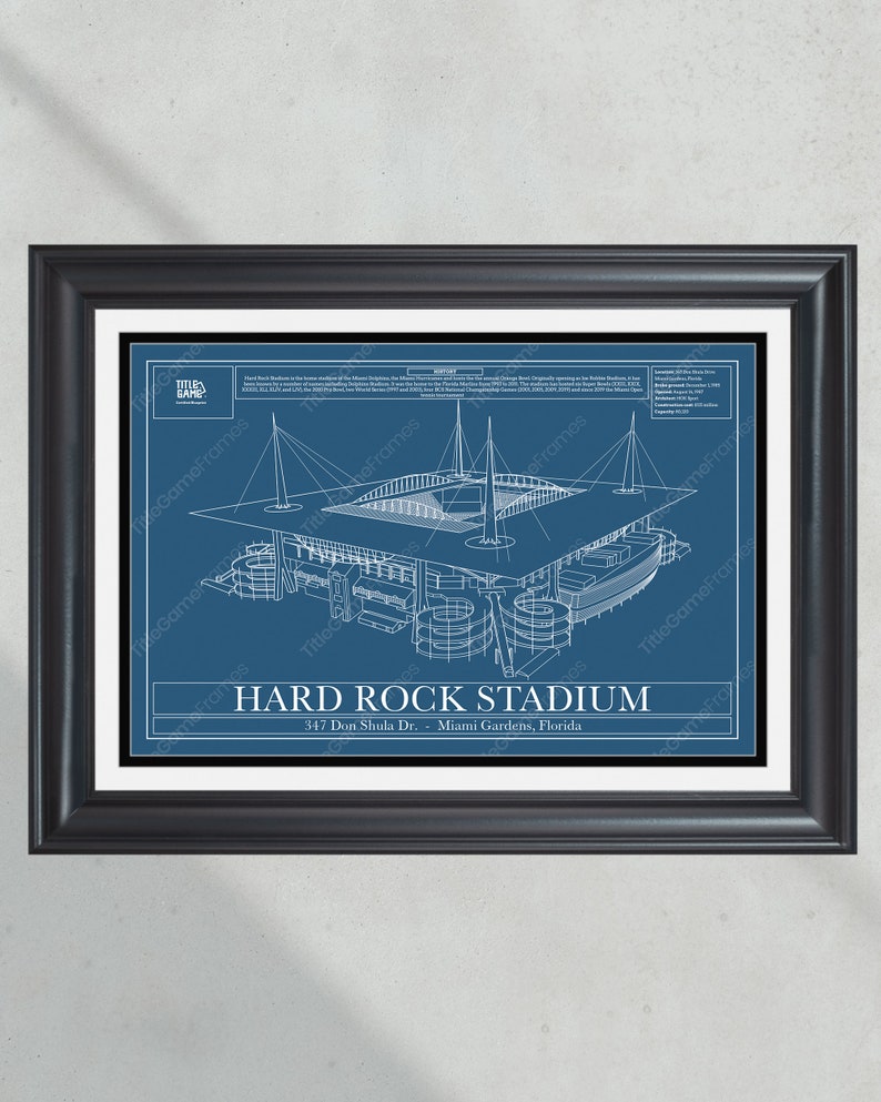 Miami Dolphins Hard Rock Stadium Blueprint Football Print Classic Blueprint