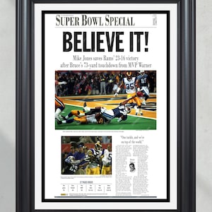 2000 Saint Louis Rams Super Bowl Champions &#39;BELIEVE IT!&#39; Framed Front Page Newspaper Print