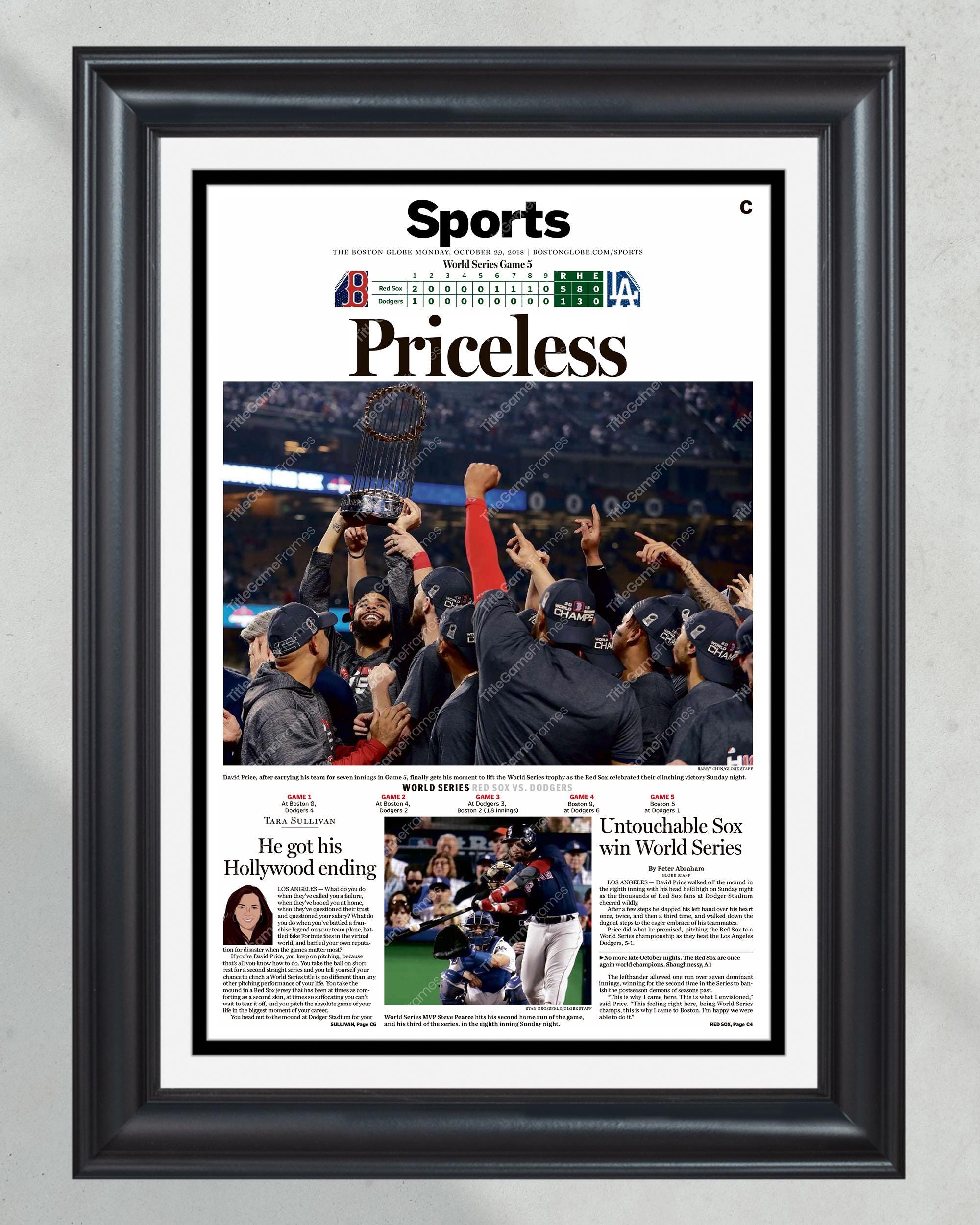 2018 Boston Red Sox World Series Framed Newspaper Front Page Print - 'Priceless' PT60925