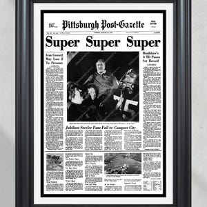 1979 Pittsburgh Steelers Super Bowl XIII Champions &quot;Super&quot; Framed Front Page Newspaper