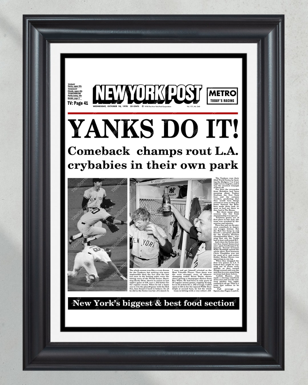 1978 Yankees World Series Champions 'yanks Do It!' Framed